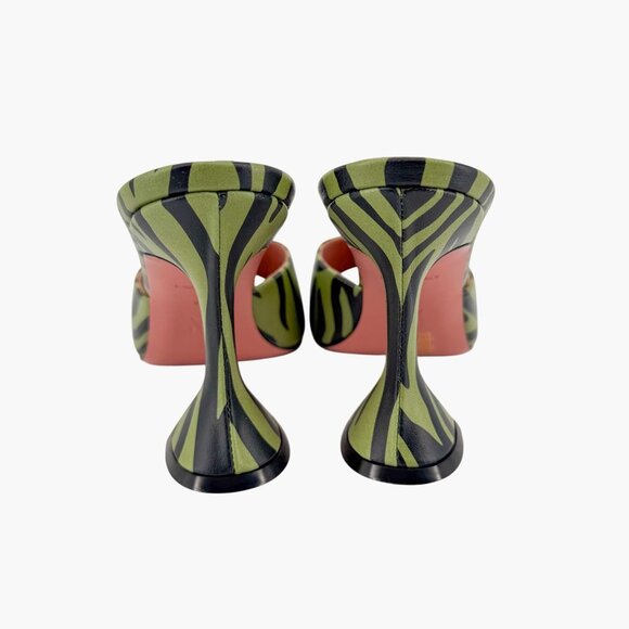 Amina Muaddi Lupita Green Zebra Mule Slide Sandals Heels Size 37.5 US 7.5 Women - Picture 8 of 15